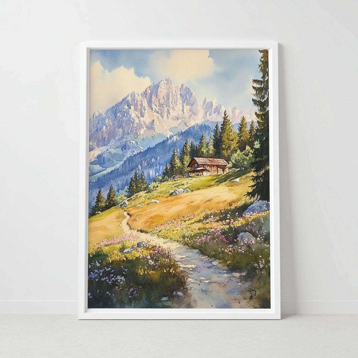 Julian Alps Slovenia Mountain Cabin Pine Forest Watercolor Poster