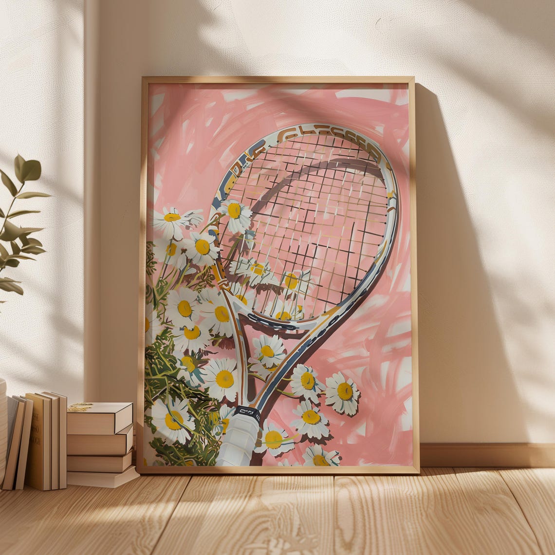 Pink Tennis Racket With Daisies Girly Sports Illustration Art Poster - Image 4