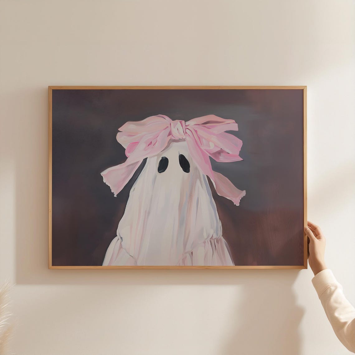Pink Bow Ghost Wall Art Cute Ghost Poster Halloween Decor Pastel Spooky Decor Preppy Aesthetic Pink Bow Ghost Girly Ghost - Image 3