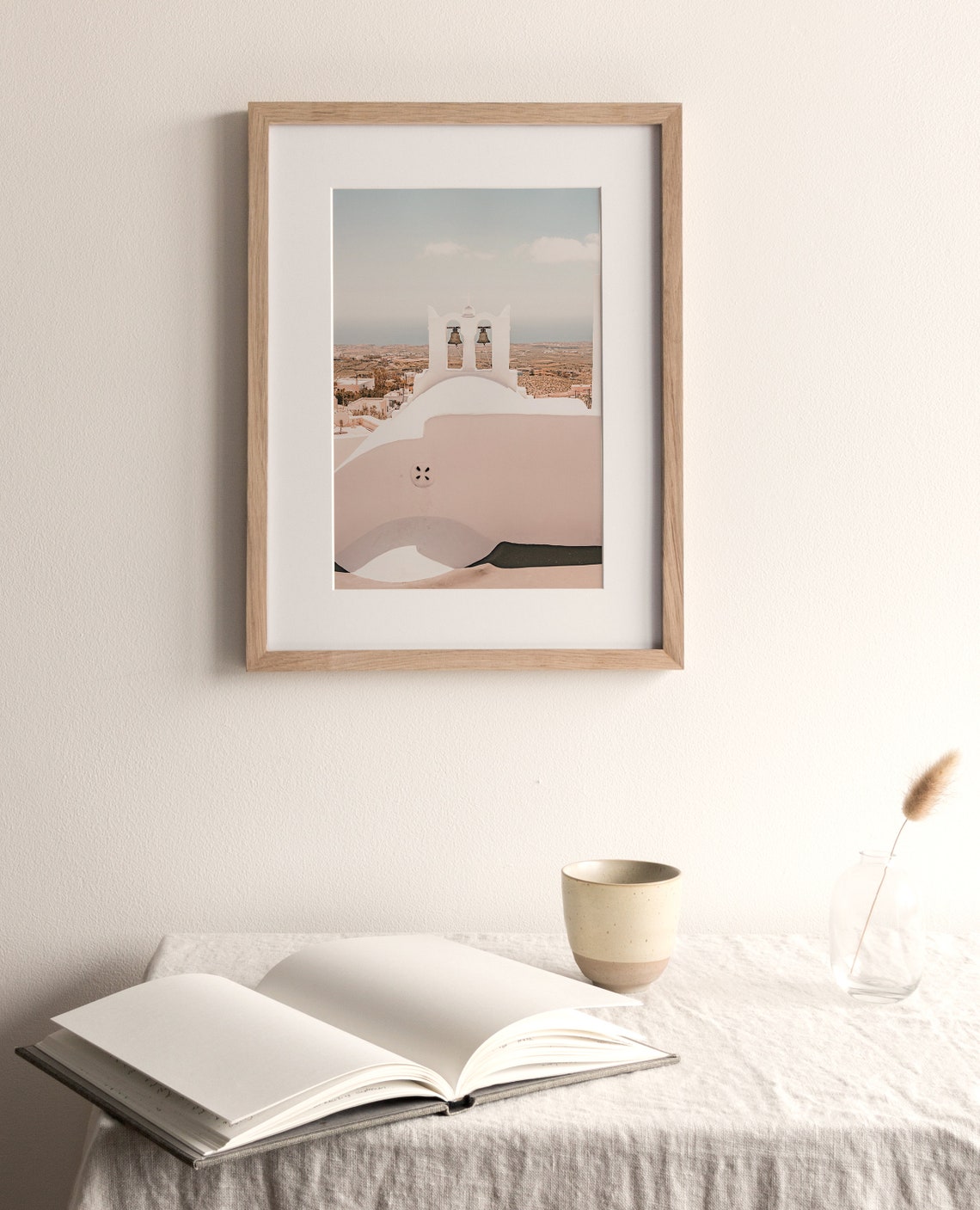 Santorini Greece White Church Bell Arch Sea View Pastel Travel Poster - Image 4