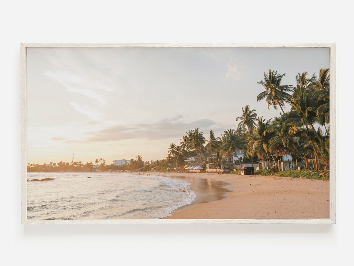 Tropical Beach Golden Hour Palm Trees Sandy Shore Travel Poster