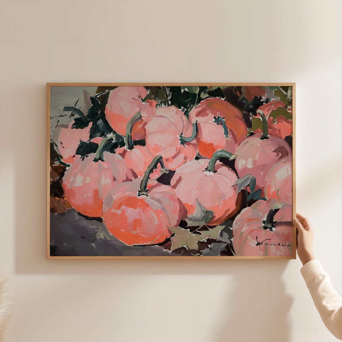 Pink Pumpkin Patch Pastel Still Life Oil Painting Fall Decor Poster - Image 3