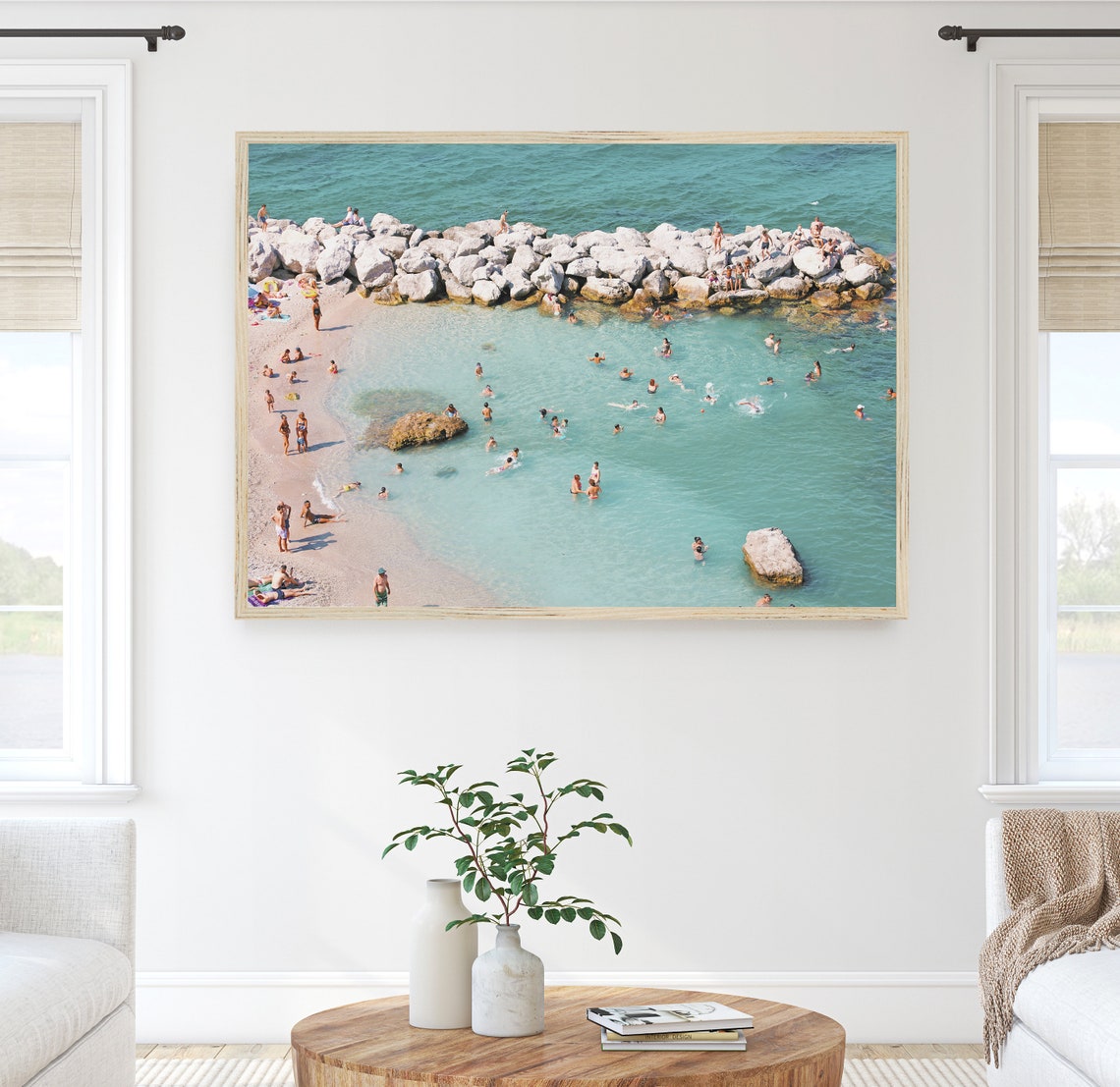 Italy Beach Cove Aerial Swimmers Turquoise Water Travel Poster - Image 3