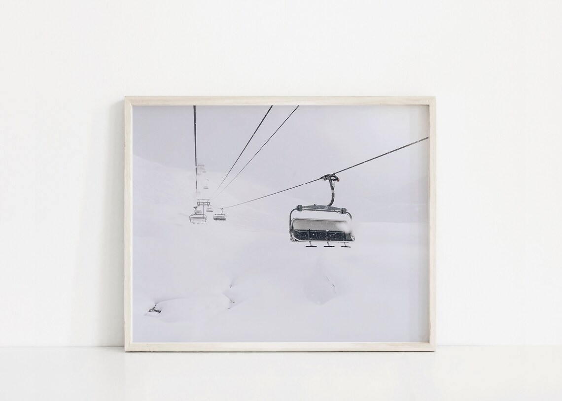 Ski Slope Mountain Art Print, Rustic Cabin Snowy Landscape - Image 2
