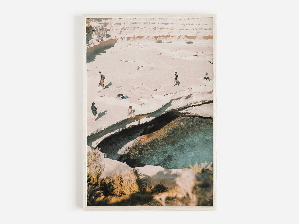 White Limestone Cliffs Turquoise Cove Aerial Mediterranean Coast Poster