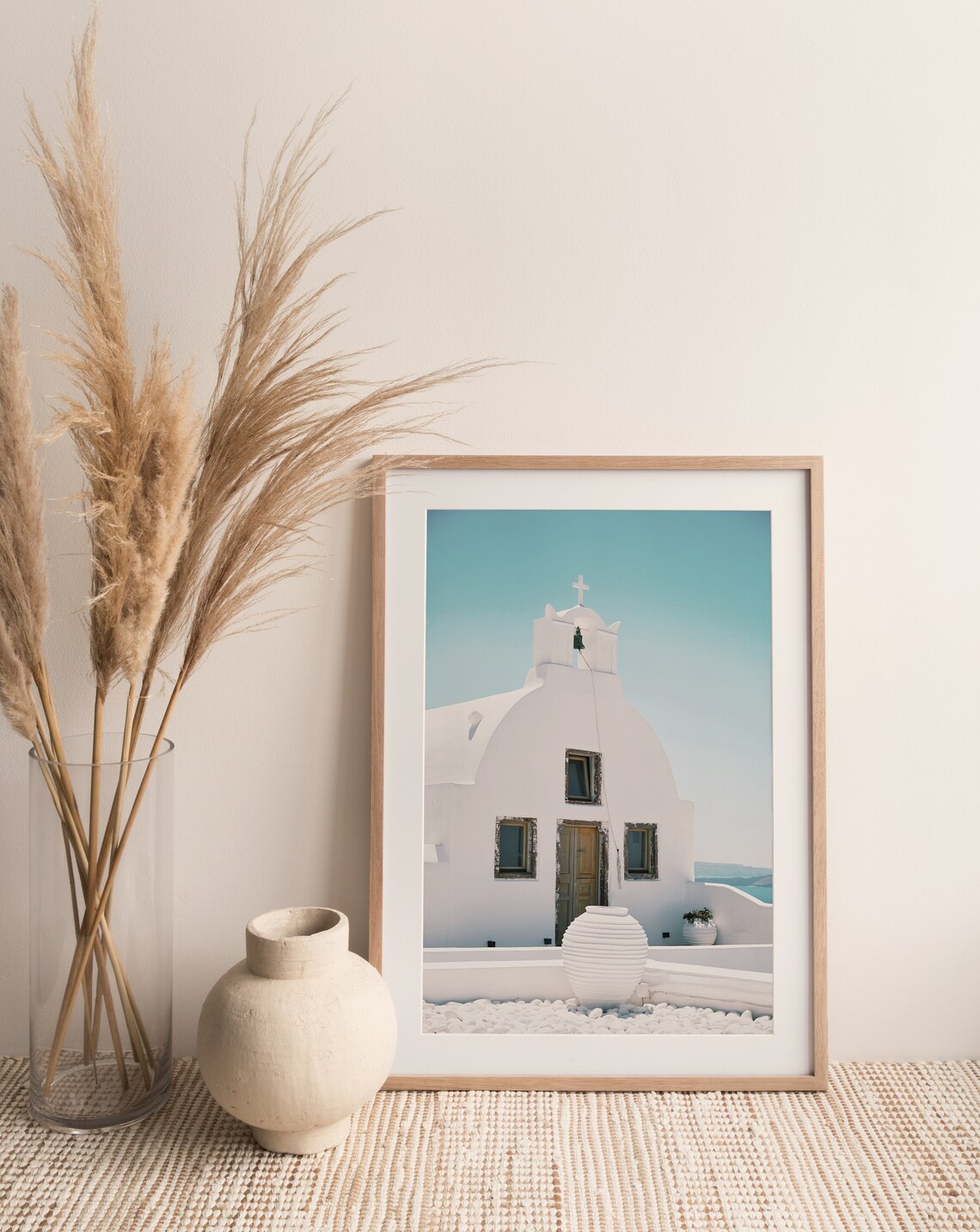 Santorini Greece White Cycladic Church Bell Tower Pebbles Travel Poster - Image 2