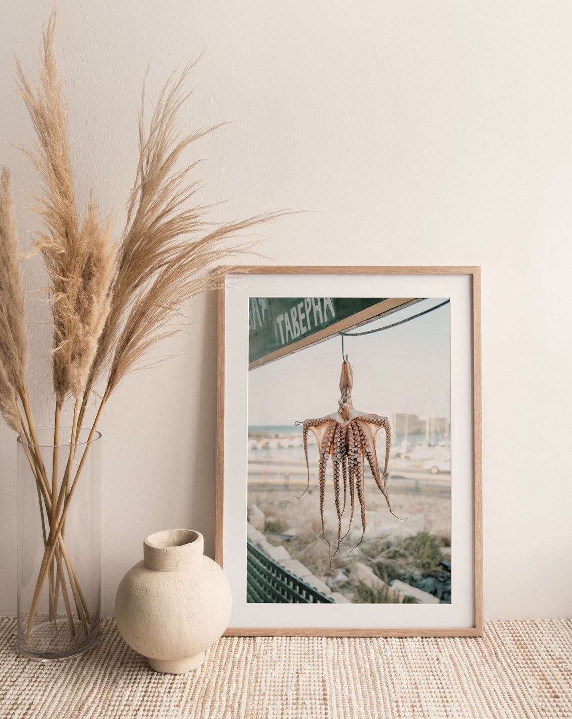 Greece Octopus Hanging at Seaside Taverna Greek Island Travel Poster - Image 2