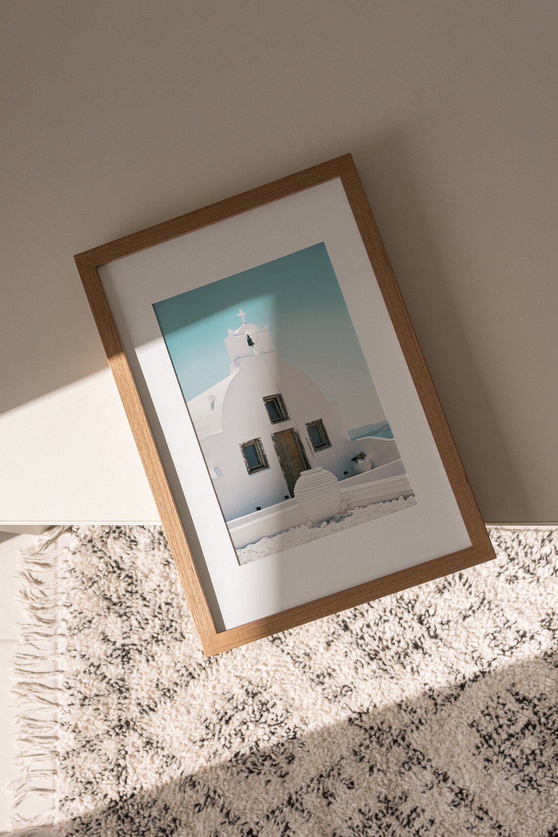 Santorini Greece White Cycladic Church Bell Tower Pebbles Travel Poster - Image 3