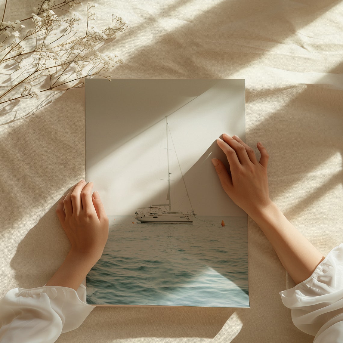 Sailboat On Calm Mediterranean Sea Minimalist Nautical Poster - Image 3