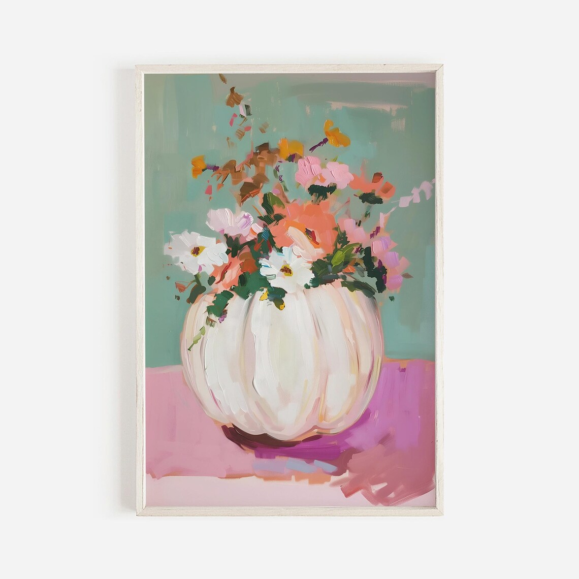 Pink Floral Pumpkin Print, Pastel Halloween Decor