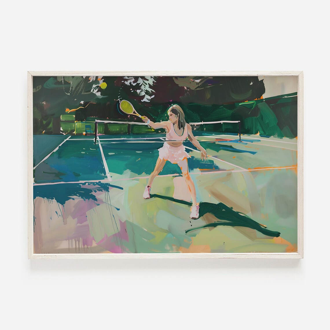 Girl Playing Tennis On Green Court Girly Sports Painting Art Poster