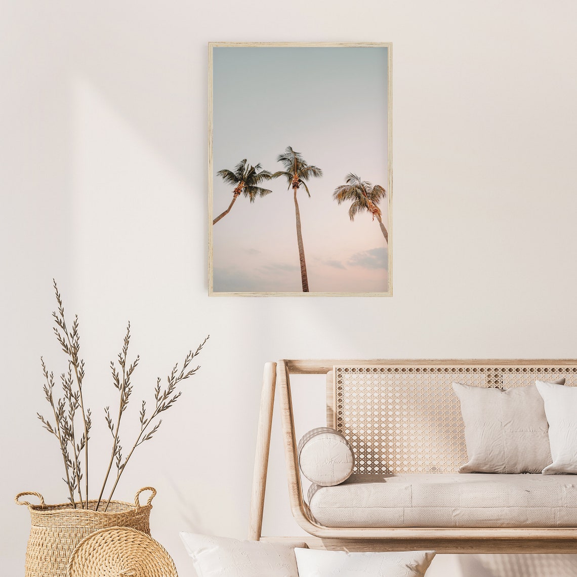 Three Palm Trees Pastel Dusk Sky Tropical Silhouette Beach Poster - Image 3