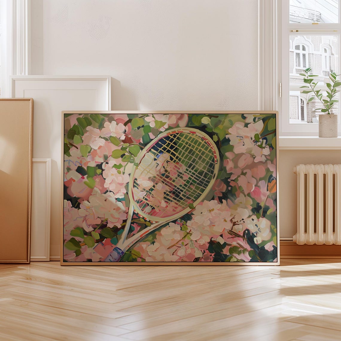 Pink Preppy Tennis Wall Art Tennis Racket In Flowers Girly Tennis Aesthetic Mid Century Illustration Tennis Poster Minimalist Decor - Image 4