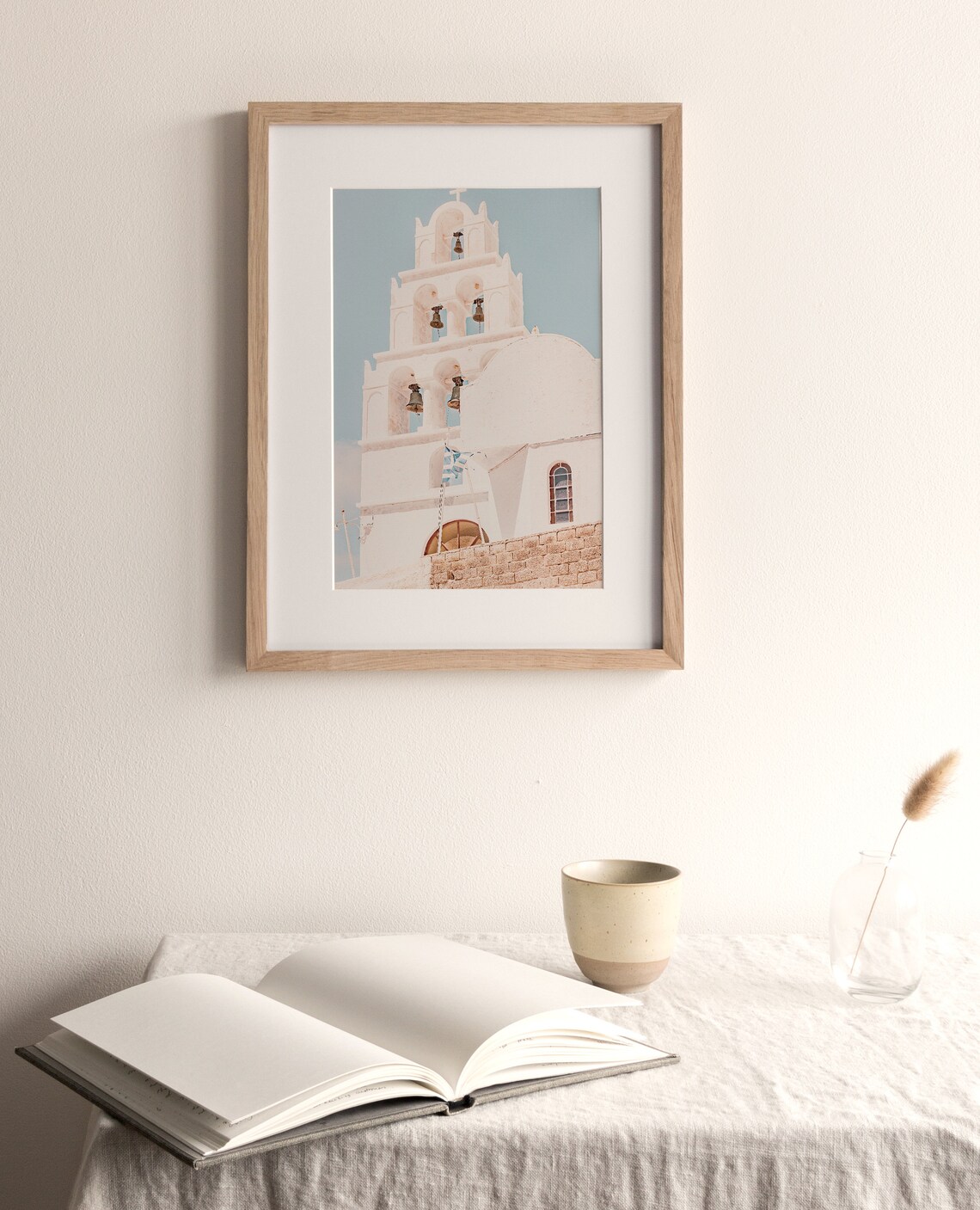 Santorini Greece Tiered Church Bell Tower Whitewashed Architecture Travel Poster - Image 4