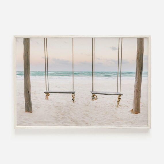 Tulum Mexico Beach Swings White Sand Ocean Pastel Sunset Poster