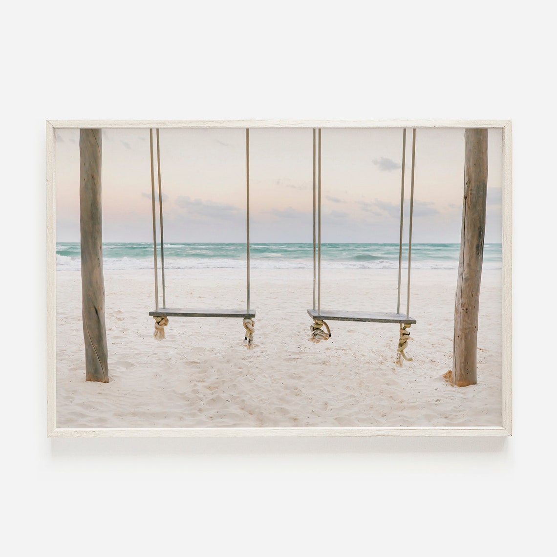 Tulum Mexico Beach Swings White Sand Ocean Pastel Sunset Poster