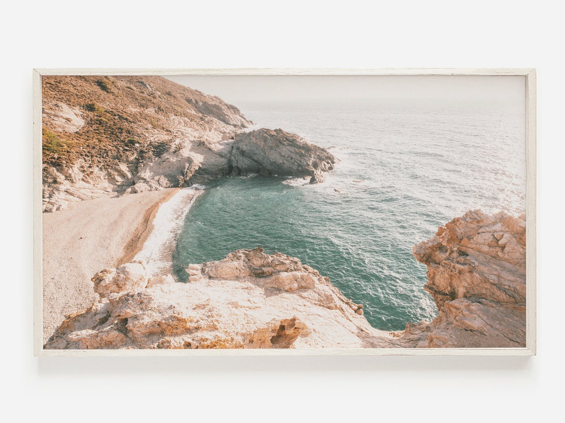 Rocky Cove Hidden Beach Teal Ocean Cliff Coastline Travel Poster