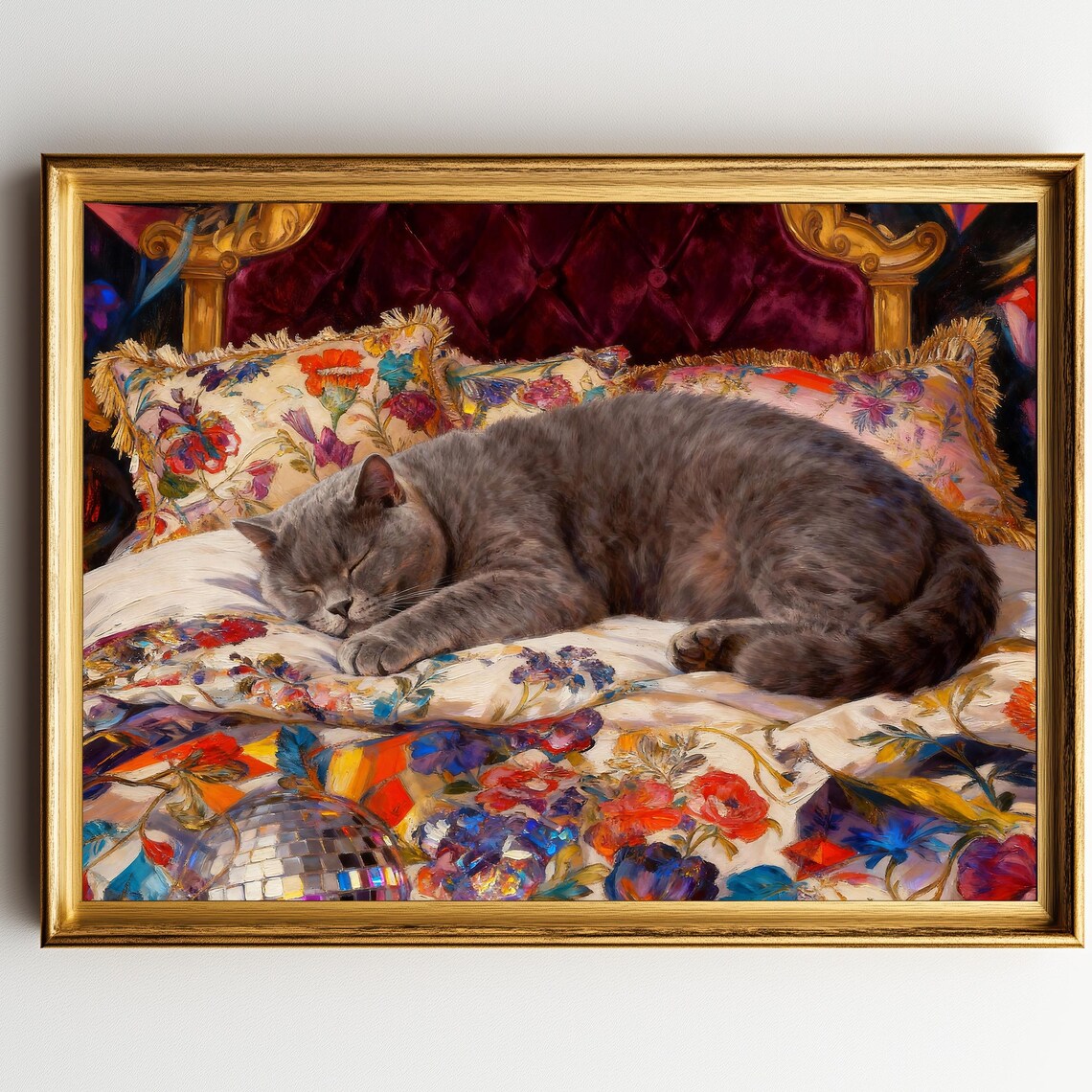 British Shorthair Cat Sleeping on Groovy Bed Poster