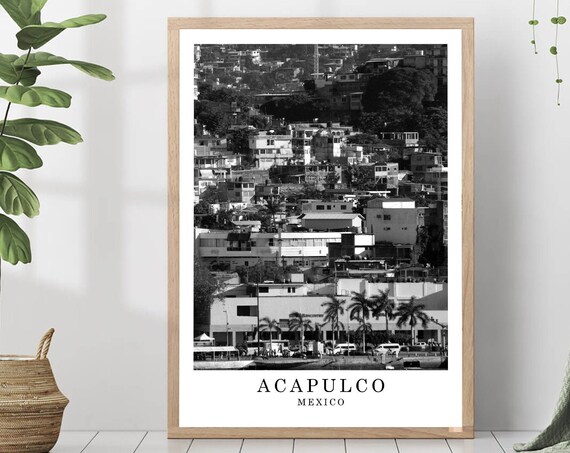 Acapulco Mexico Travel Poster Black And White Photo City Landmark Wall Art Print Gift