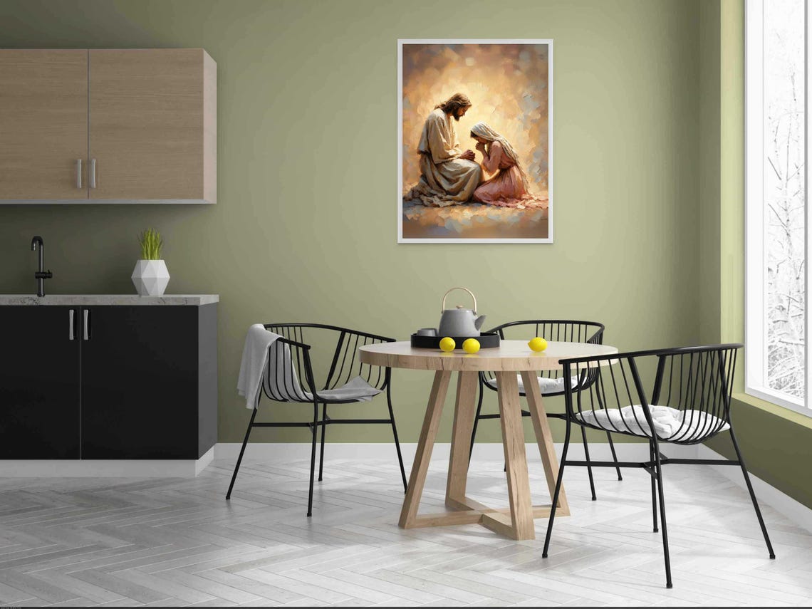 Jesus Praying With Woman, Christian Art Print - Image 4