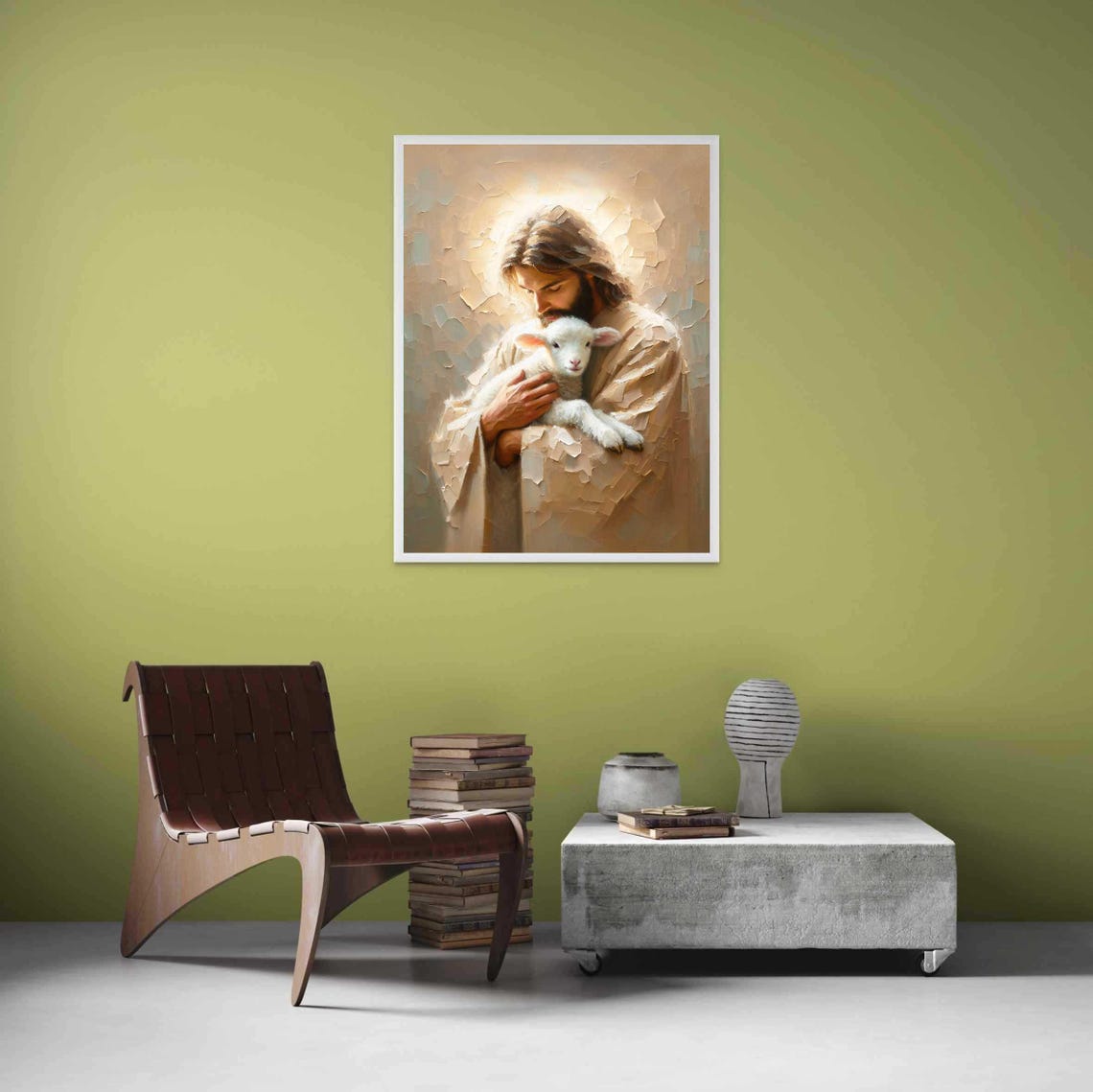 Jesus Christ And Lamb Christian Painting - Image 3
