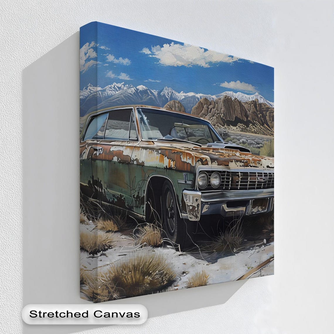Rusty Desert Car Print With Abandoned Classic Sedan Western Decor