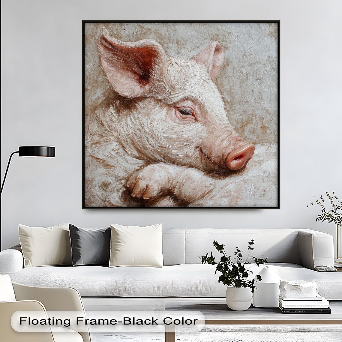 White Piglet Portrait Soft Oil Impasto Rustic Farmhouse Pig Poster