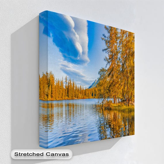 Golden Autumn Forest Lake Mountain Reflection Nature Canvas Print