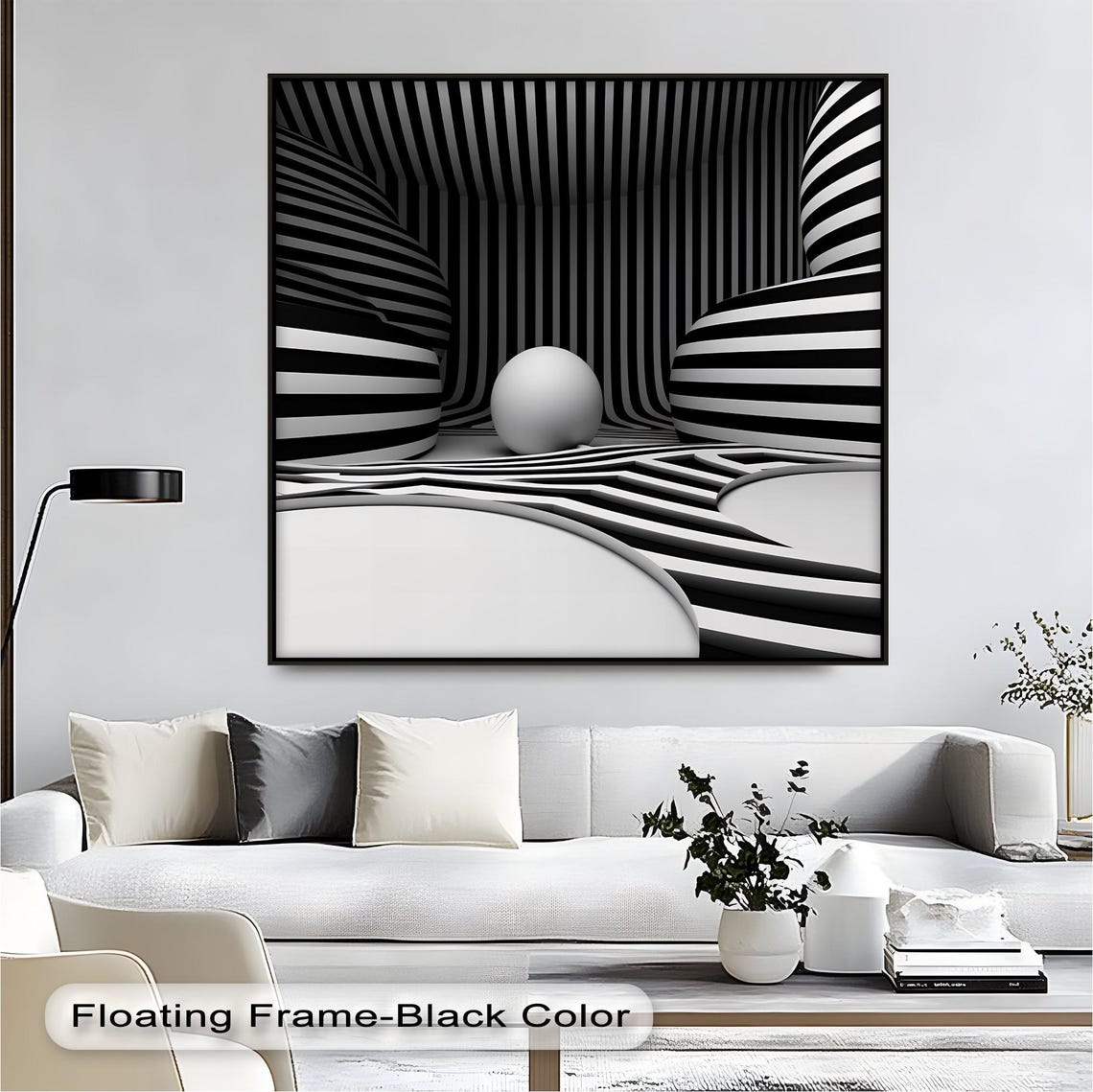 Black and White Sphere 3D Optical Illusion Abstract Modern Poster
