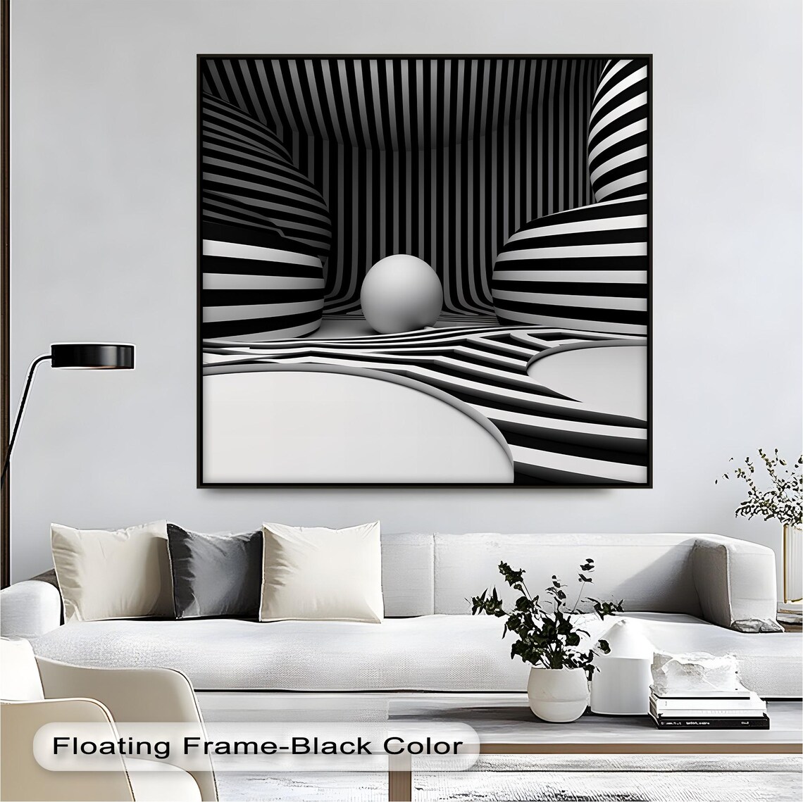 Sphere Illusion Wall Art Black And White Abstract Print Modern Home Decor