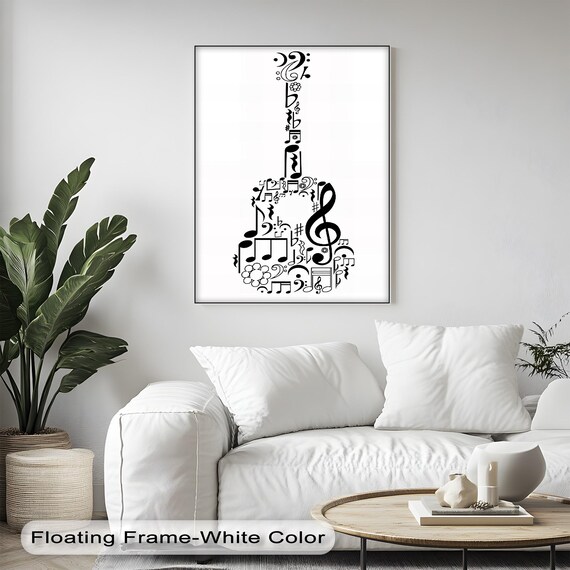 Guitar Made Of Music Notes Black White Minimal Music Room Poster