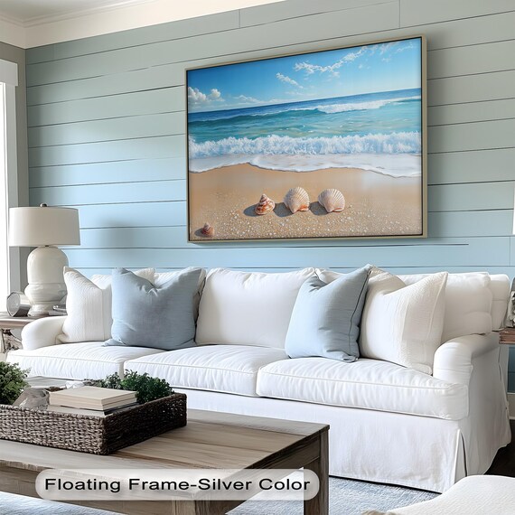 Seashells on Sandy Beach Ocean Waves Coastal Painting Wall Poster