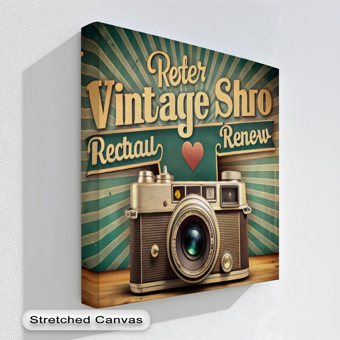 Vintage Film Camera Retro Teal Sunburst Photography Art Poster