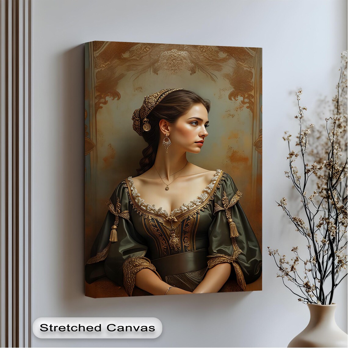 Renaissance Lady Canvas Print Vintage Bathroom Wall Art