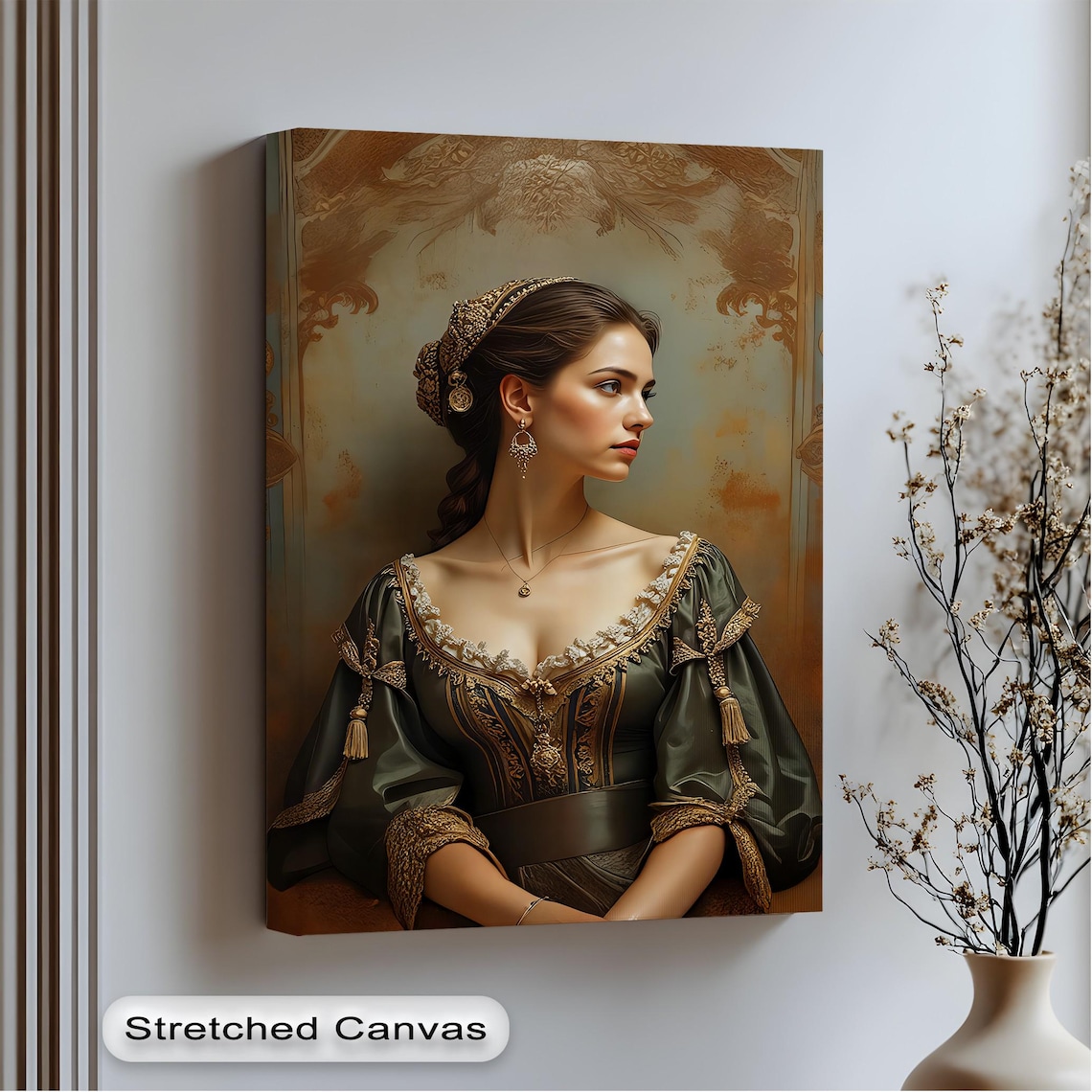 Renaissance Noblewoman Emerald Gown Vintage Portrait Art Poster