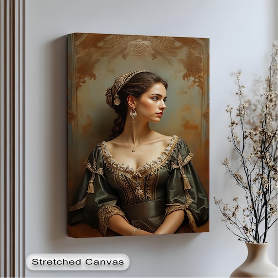 Renaissance Noblewoman Emerald Gown Vintage Portrait Art Poster