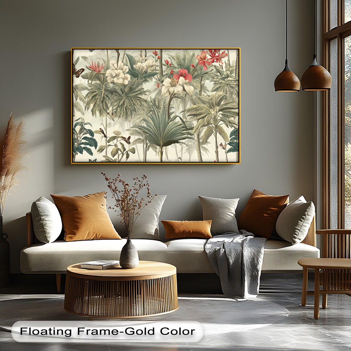 Tropical Jungle Canvas Wall Art Vintage Botanical Prints With Natural Framed Artwork