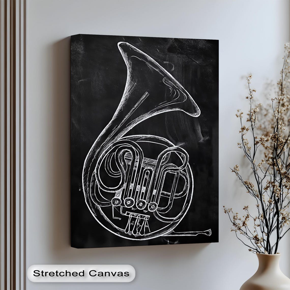 French Horn White Chalk On Black Brass Instrument Music Poster
