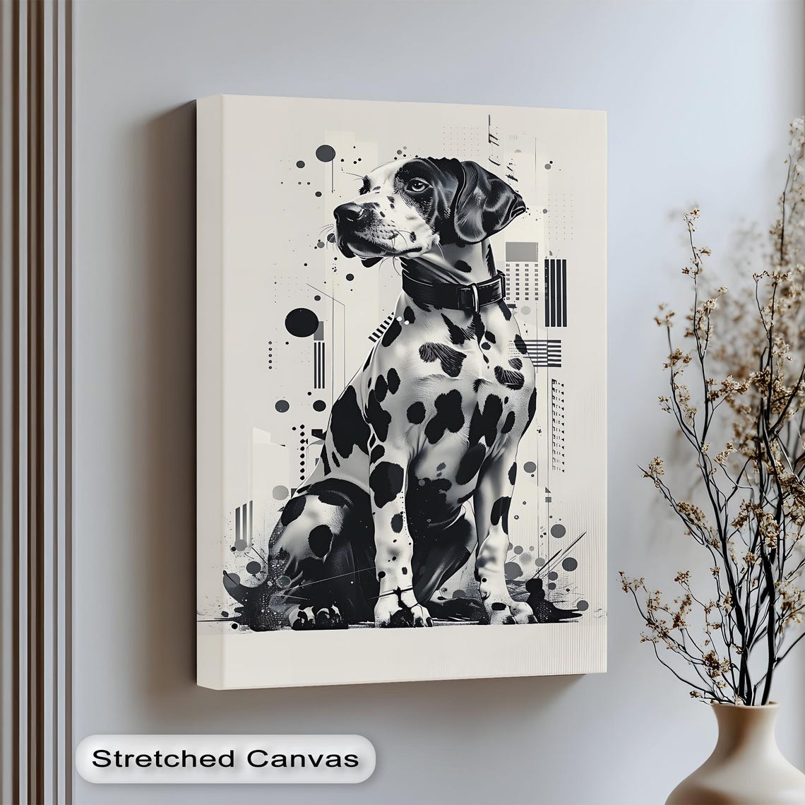 Dalmatian Dog Black White Modern Urban Pet Portrait Art Poster