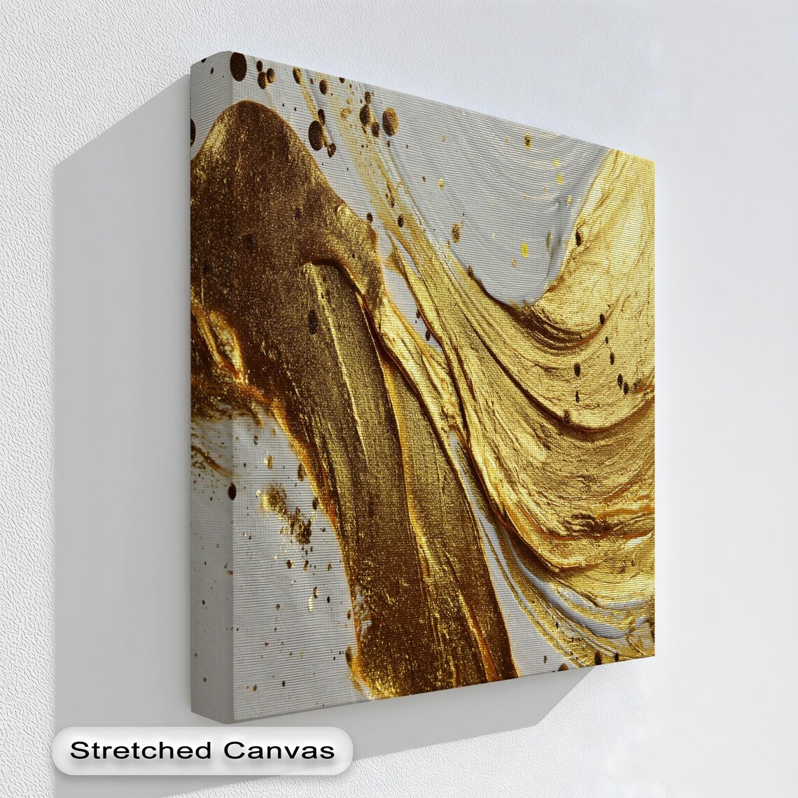 Gold Abstract Brushstroke Canvas Art Luxury Metallic Texture Floating Frame