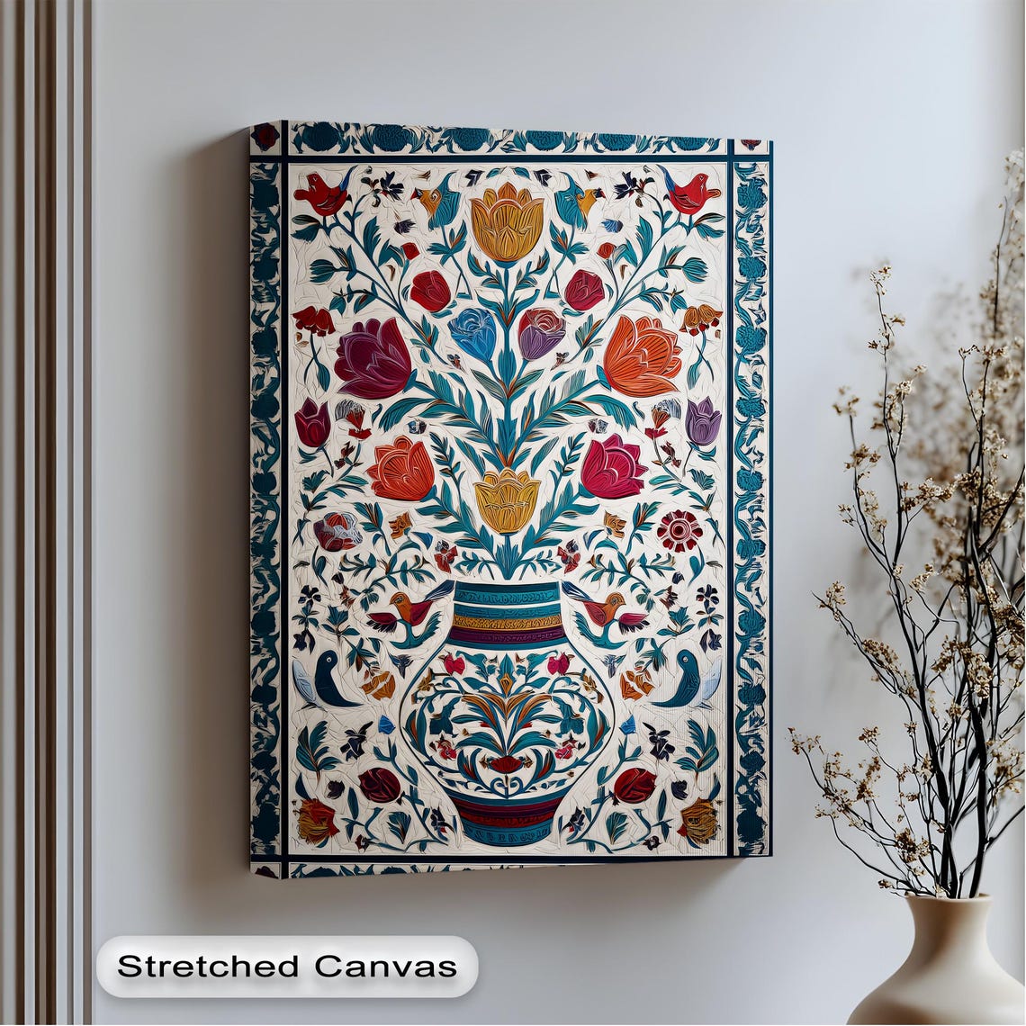 Ornate Ottoman Floral Vase Turkish Ceramic Iznik Tile Art Poster