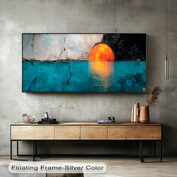 Abstract Sunset Ocean Canvas Print Teal Orange Modern Wall Art