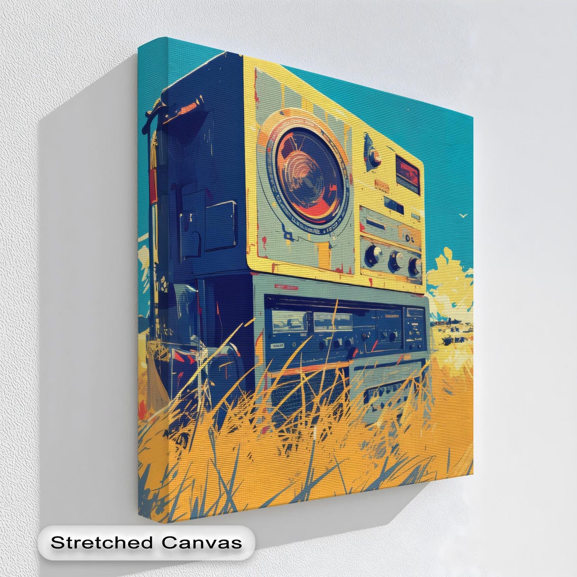 Vintage Stereo Stack In Golden Wheat Field Retro Audio Art Poster