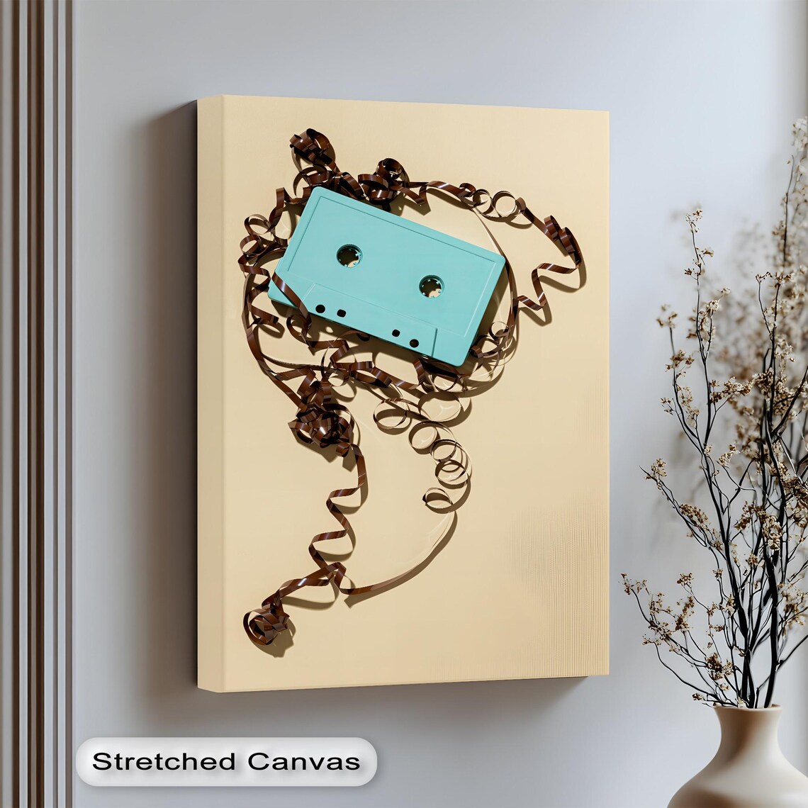 Retro Teal Cassette Tape Unspooled 80s Pop Art Music Nostalgia Poster