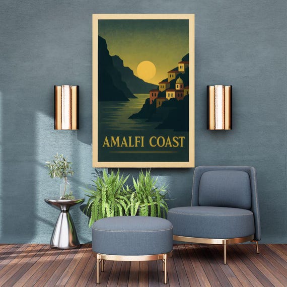 1930s Amalfi Coast Vintage Travel Poster Italian Riviera Wall Art