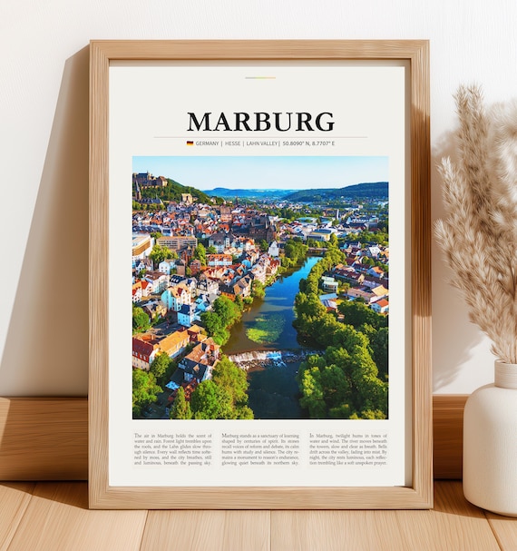 Marburg Germany Lahn Valley Aerial Cityscape Vintage Travel Poster