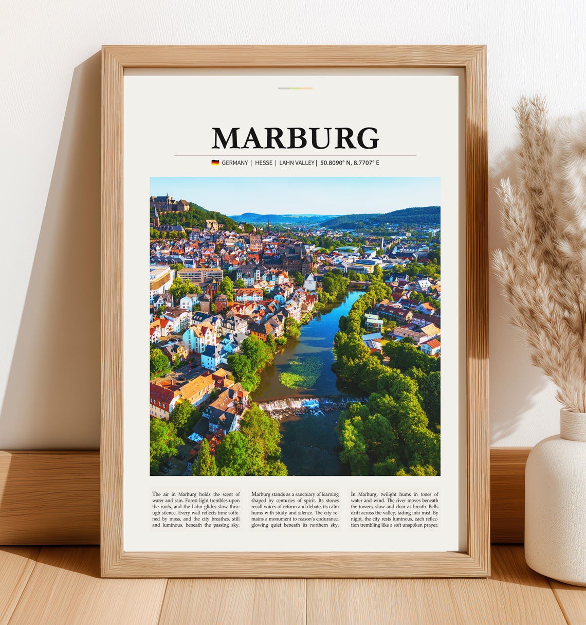 Marburg Germany Lahn Valley Aerial Cityscape Vintage Travel Poster
