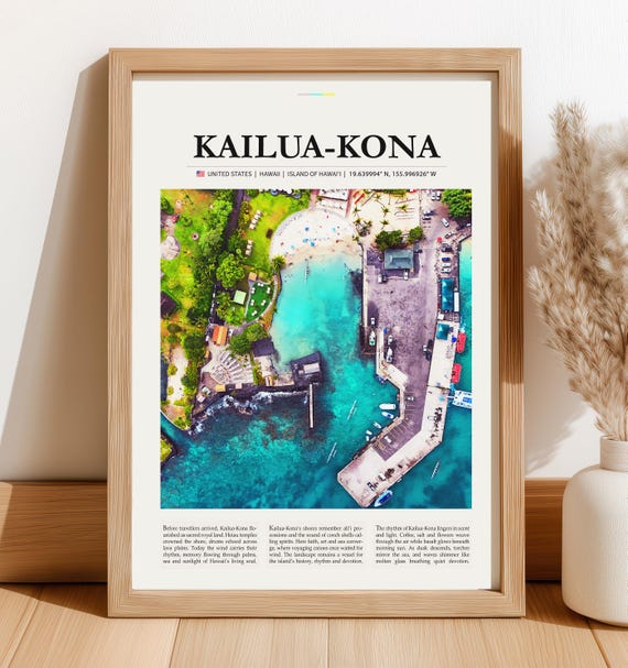 Kailua Kona Hawaii Wall Art Poster Vintage Travel Print Beach Decor Gift For Modern Coastal Homes