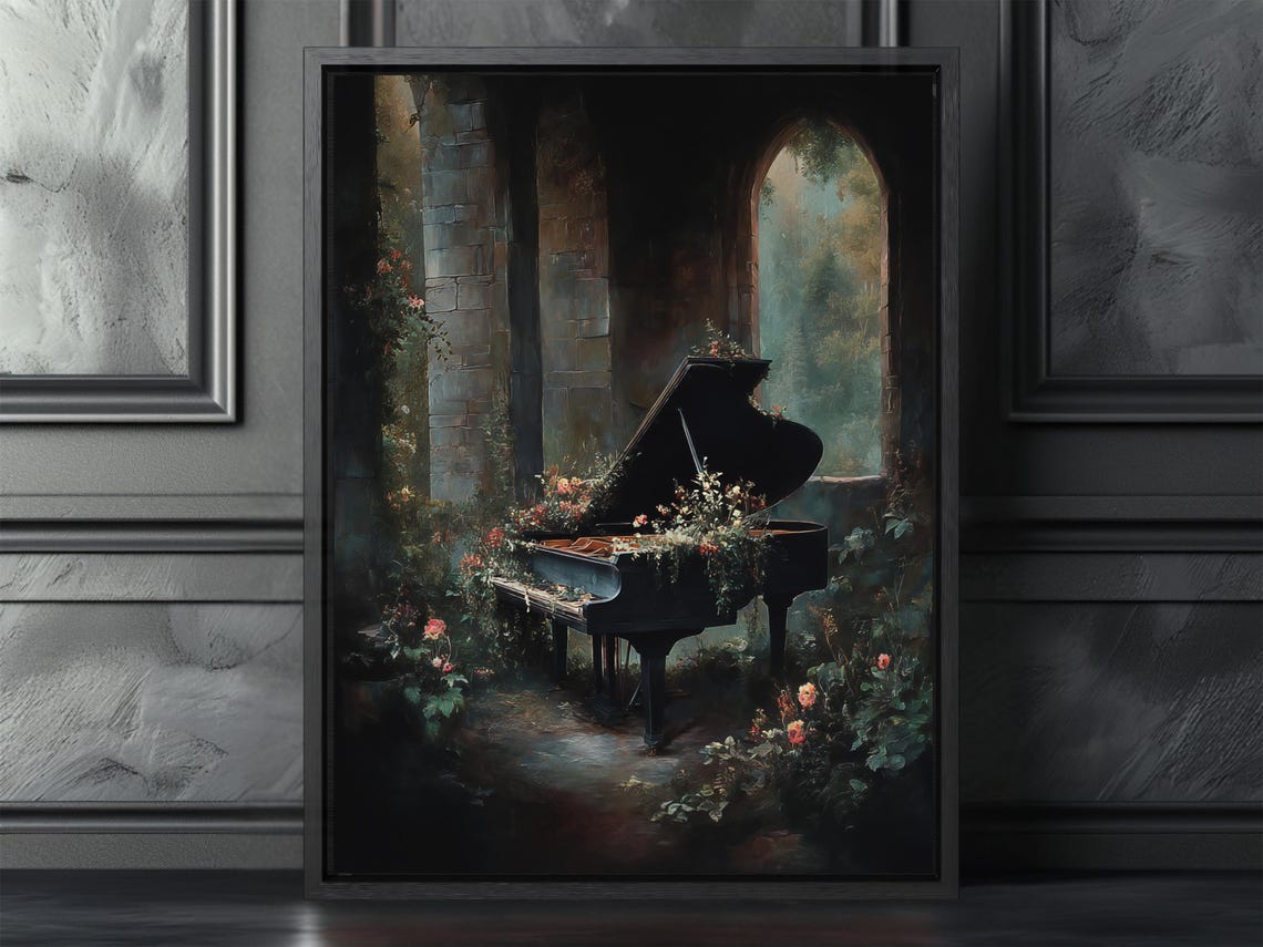 Grand Piano In Gothic Abbey Ruin Romantic Dark Academia Poster