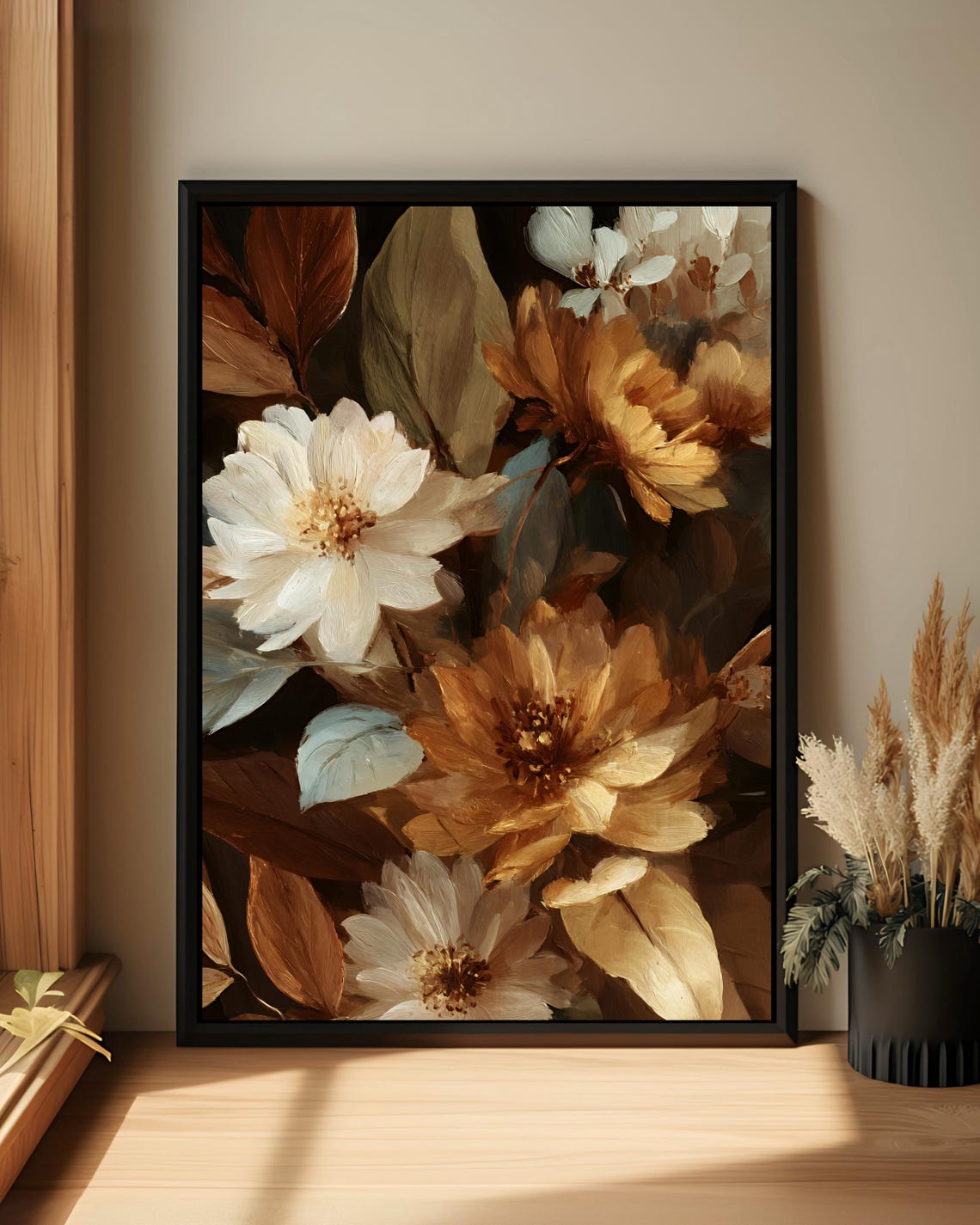 Classic Autumn Floral Wall Art Warm Vintage Botanical Canvas Timeless